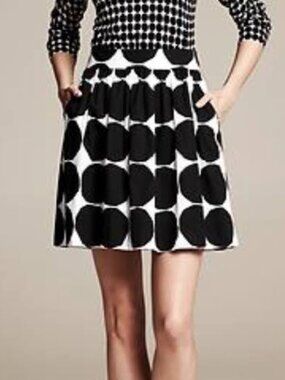 Banana Republic x Marimekko Kivet Black White Polka Dot Pleated Skirt Pockets 0
